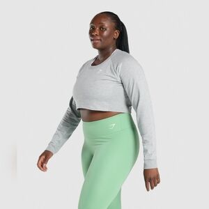 Gymshark Training Cropped Sweater - Light Grey Marl - Size Small